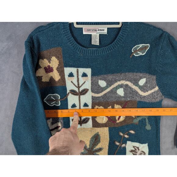 VTG Crystal Kobe Sweater Large Green Chunky Knit Floral Cottagecore - Picture 6 of 7